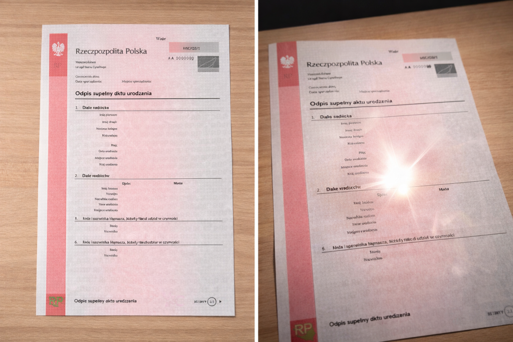 refleks światła kamery na dokumencie to nie jest dobry pomysł